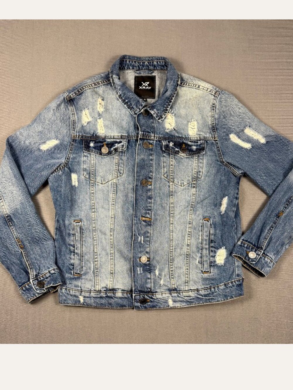 Xray Jeans Men’s XL Blue Distressed Denim Trucker Jacket Cotton READ